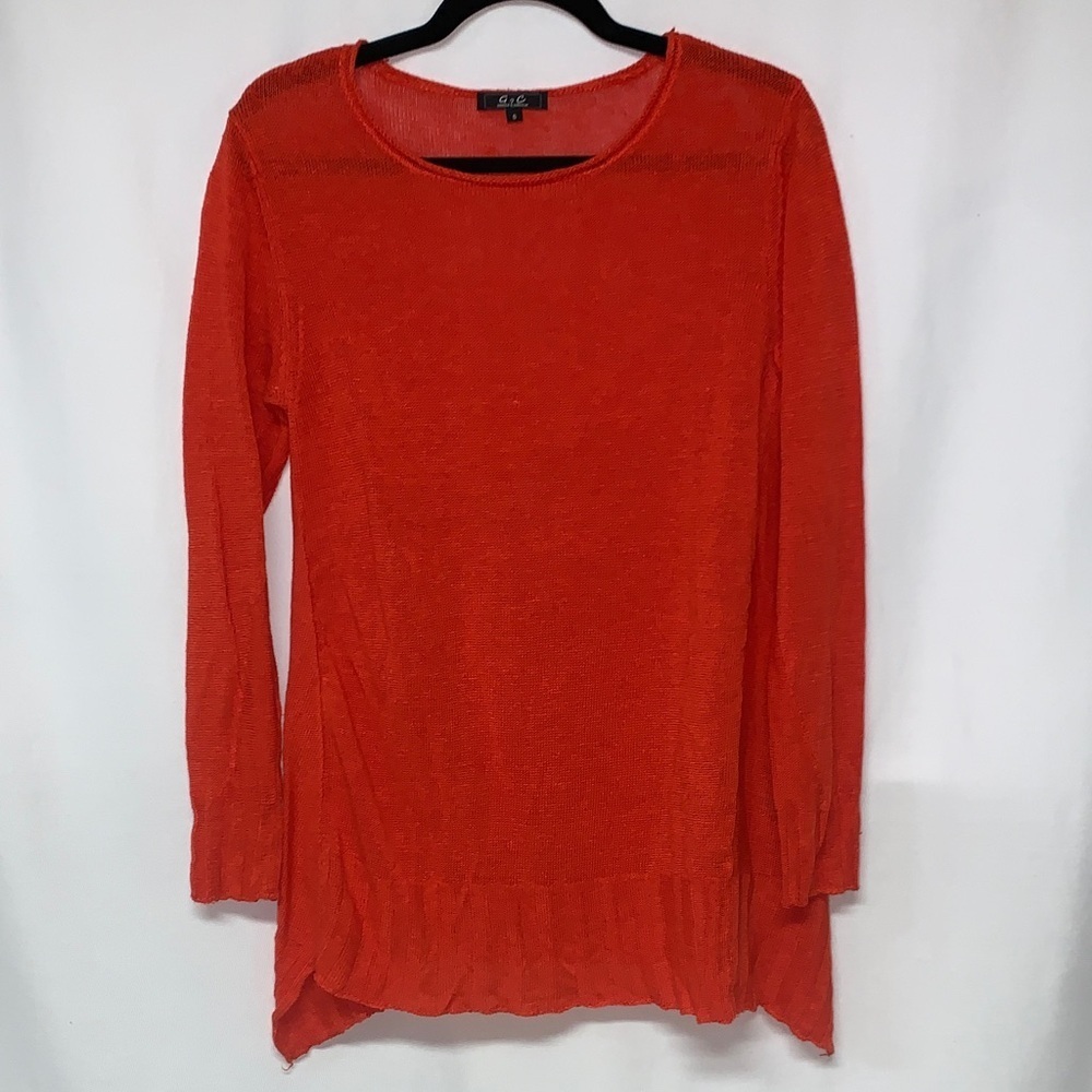 Orange Linen Long Sleeve Top
